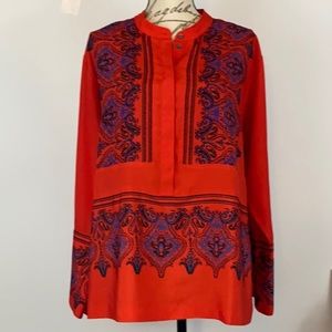 J. Crew EUC bold red and blue paisley blouse